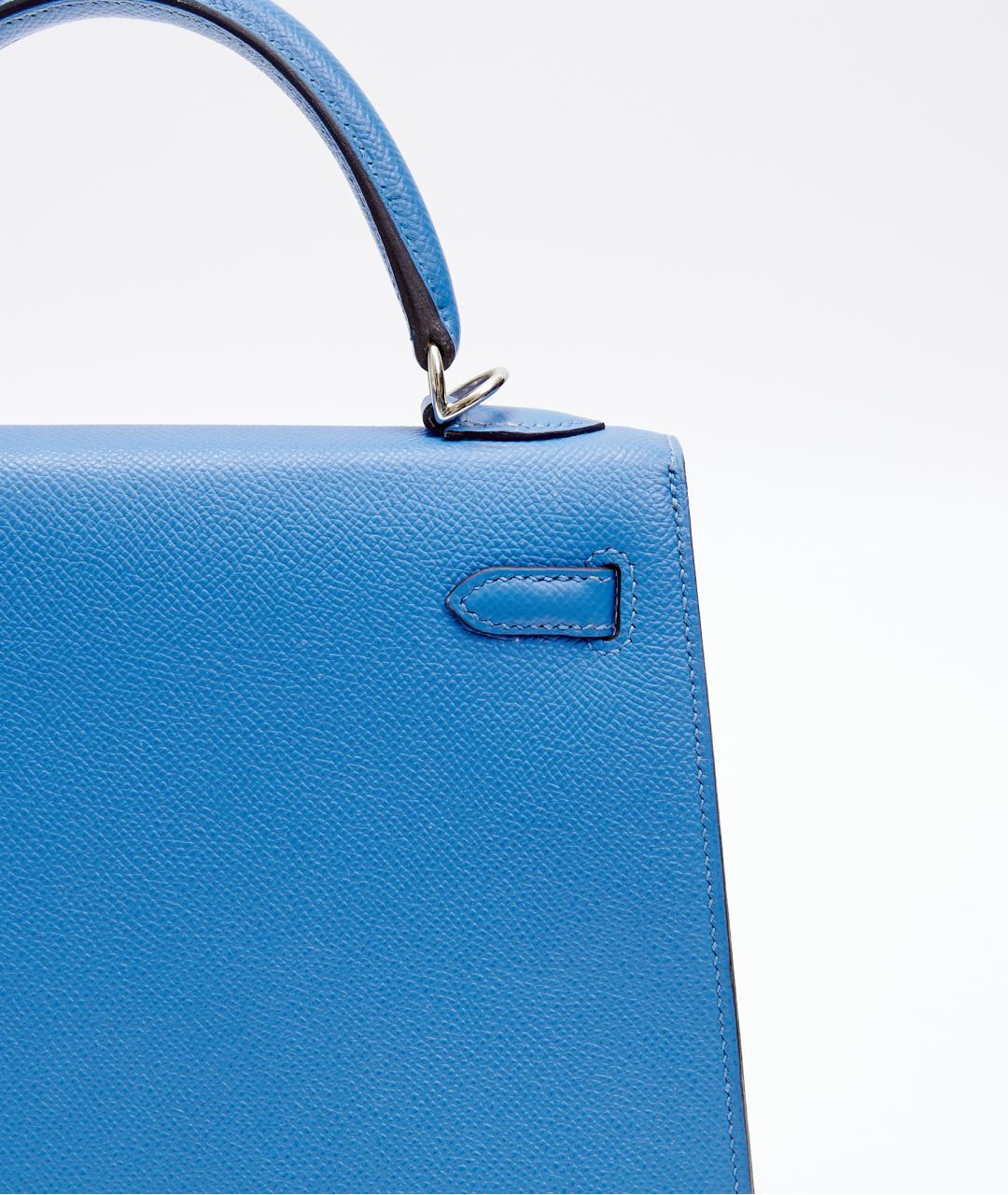 HERMES Голубая кожаная сумка с короткими ручками, фото 4