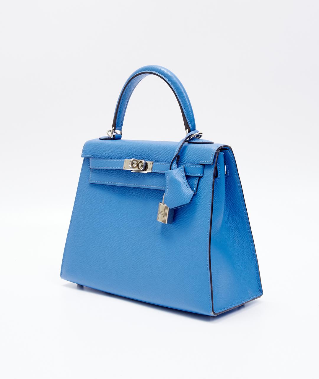 HERMES Голубая кожаная сумка с короткими ручками, фото 2