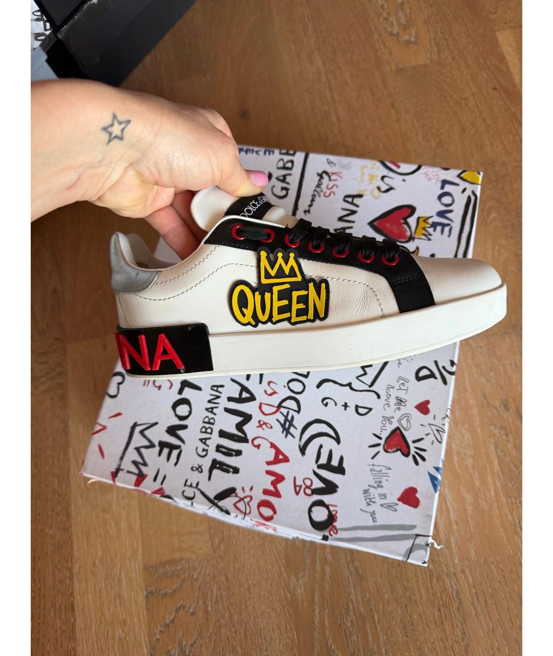 DOLCE&GABBANA Белые кожаные лодочки на низком каблуке, фото 3