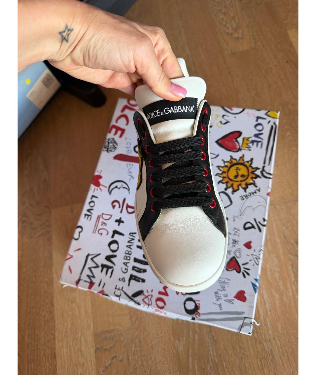 DOLCE&GABBANA Белые кожаные лодочки на низком каблуке, фото 2