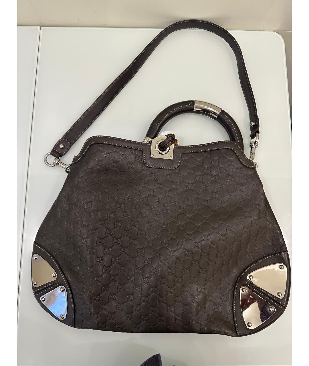 GUCCI Коричневая кожаная сумка через плечо, фото 3