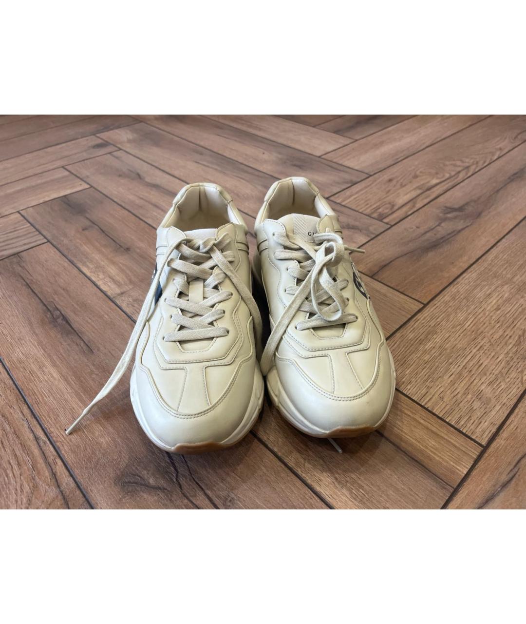 GUCCI Бежевые кожаные кроссовки, фото 2