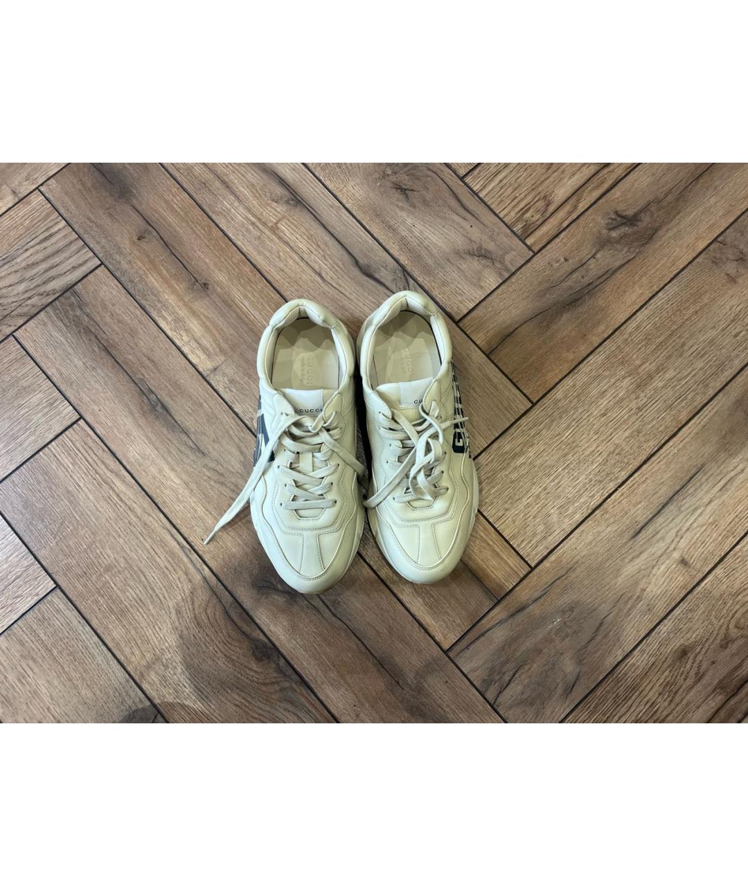 GUCCI Бежевые кожаные кроссовки, фото 3