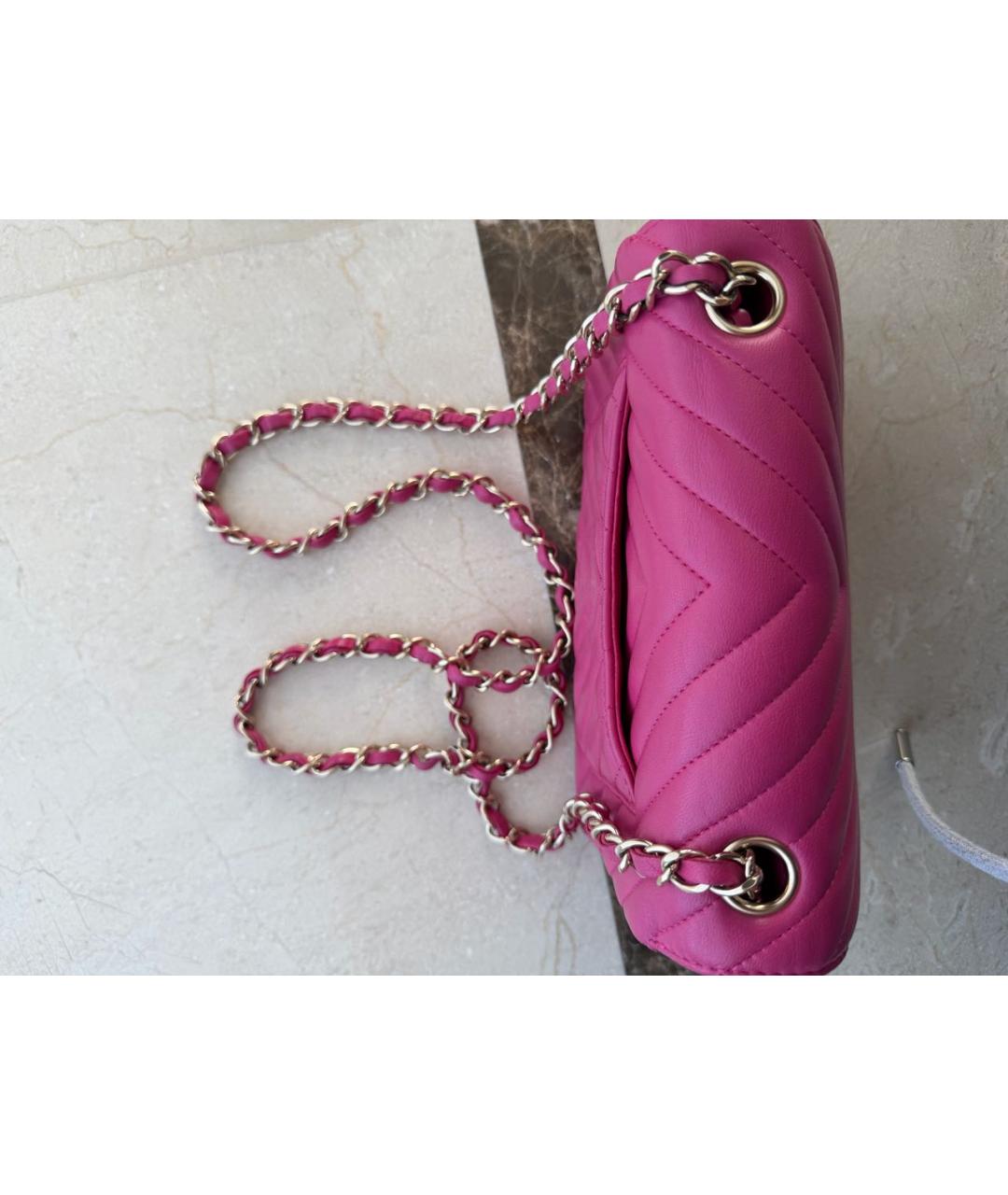 CHANEL Фуксия кожаная сумка через плечо, фото 6