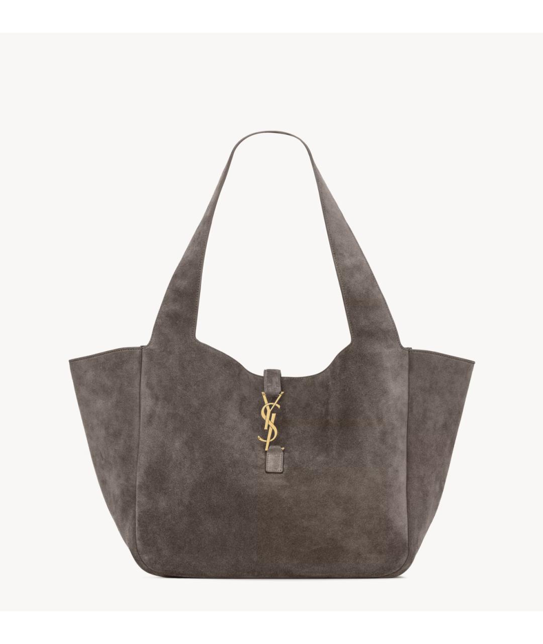 SAINT LAURENT Коричневая замшевая сумка с короткими ручками, фото 4