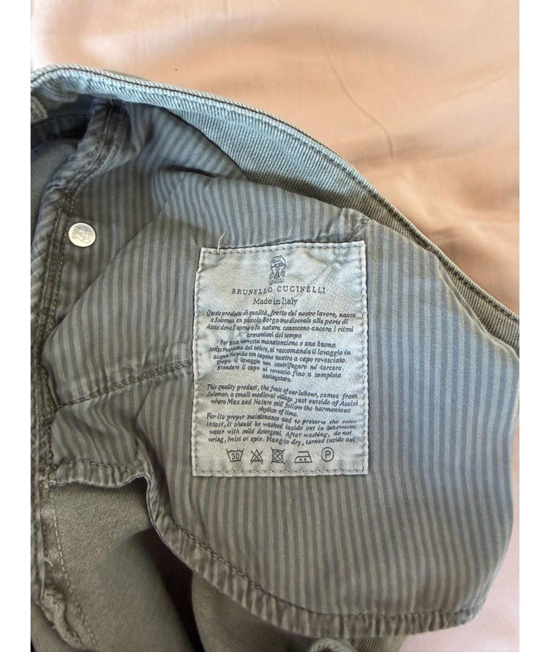 BRUNELLO CUCINELLI Хаки хлопковые прямые джинсы, фото 7