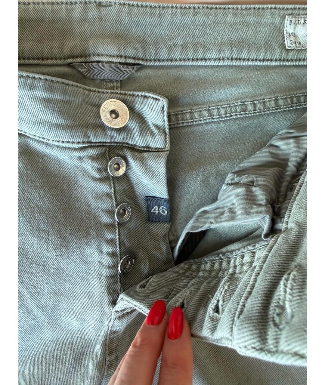 BRUNELLO CUCINELLI Хаки хлопковые прямые джинсы, фото 6