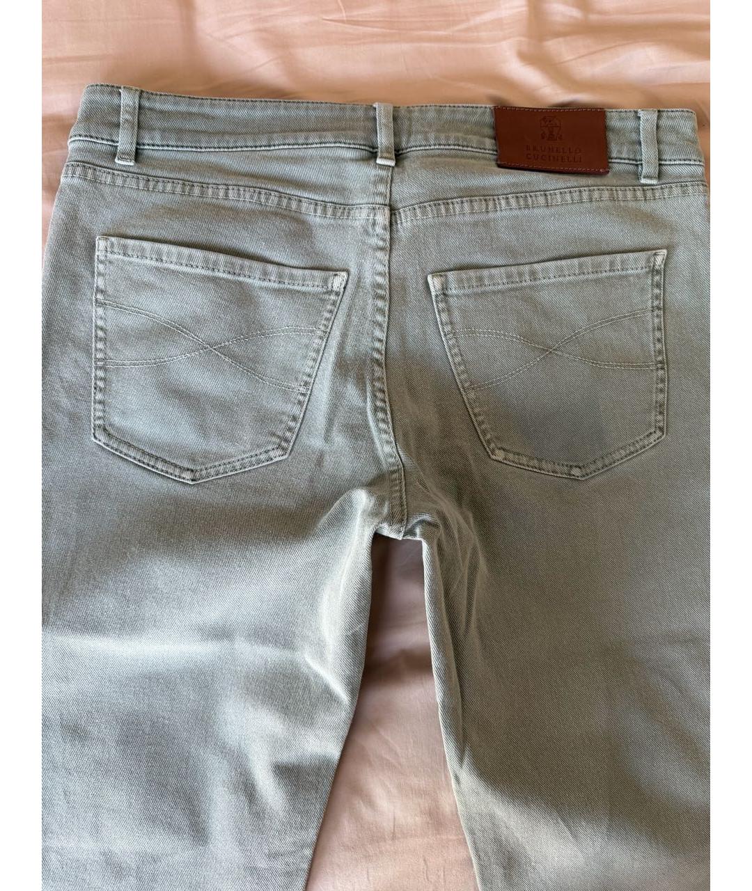 BRUNELLO CUCINELLI Хаки хлопковые прямые джинсы, фото 4