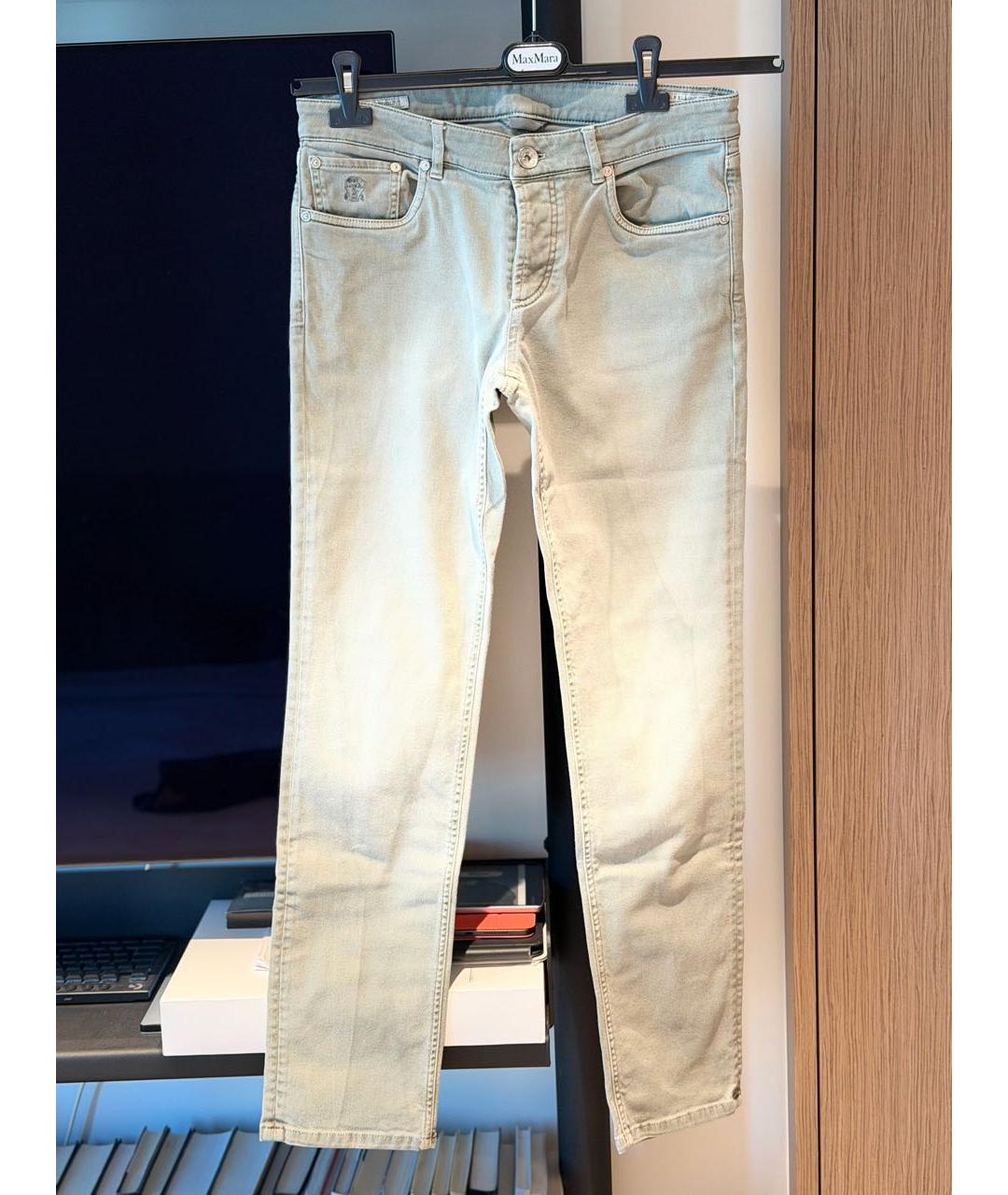 BRUNELLO CUCINELLI Хаки хлопковые прямые джинсы, фото 8