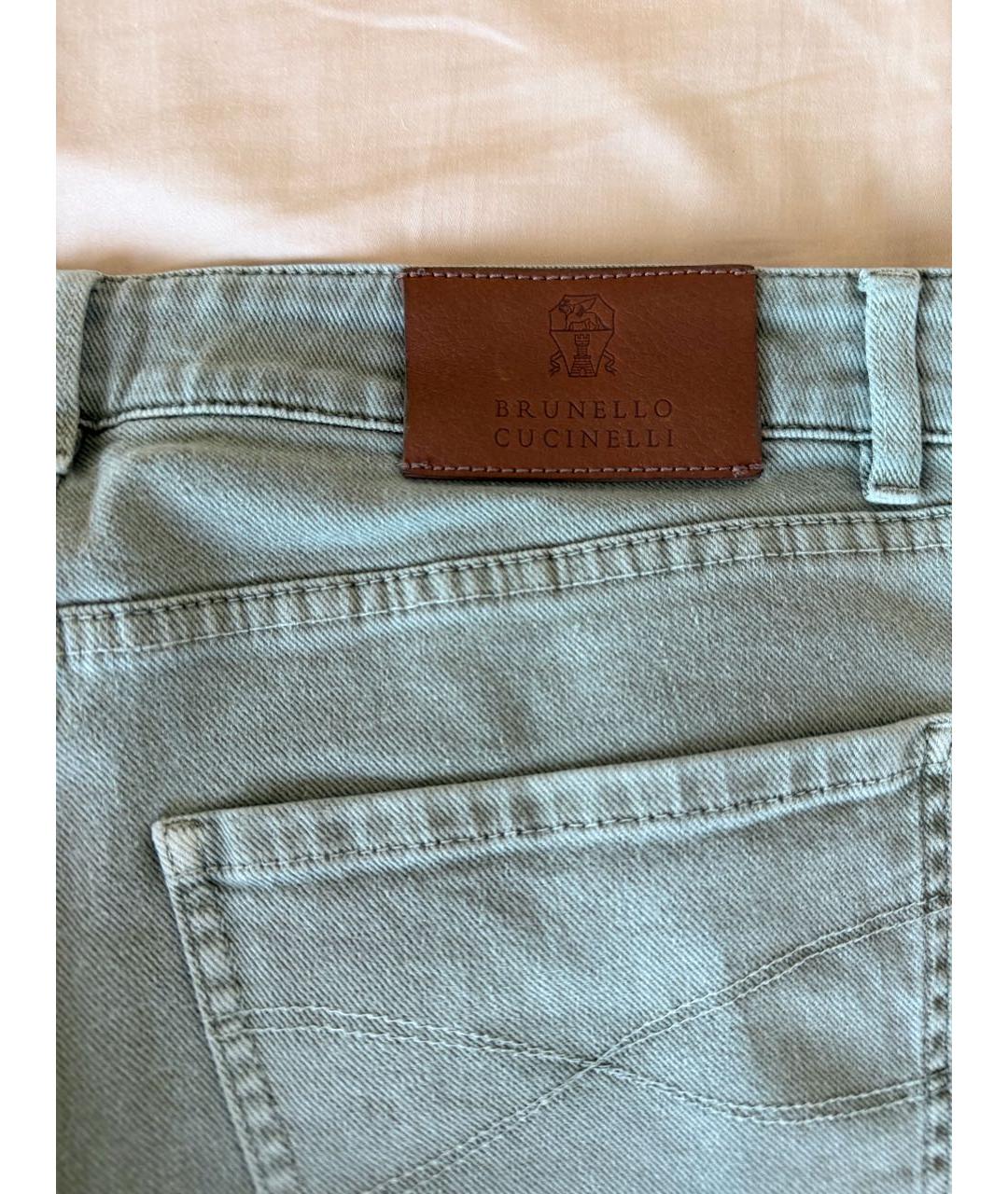 BRUNELLO CUCINELLI Хаки хлопковые прямые джинсы, фото 3