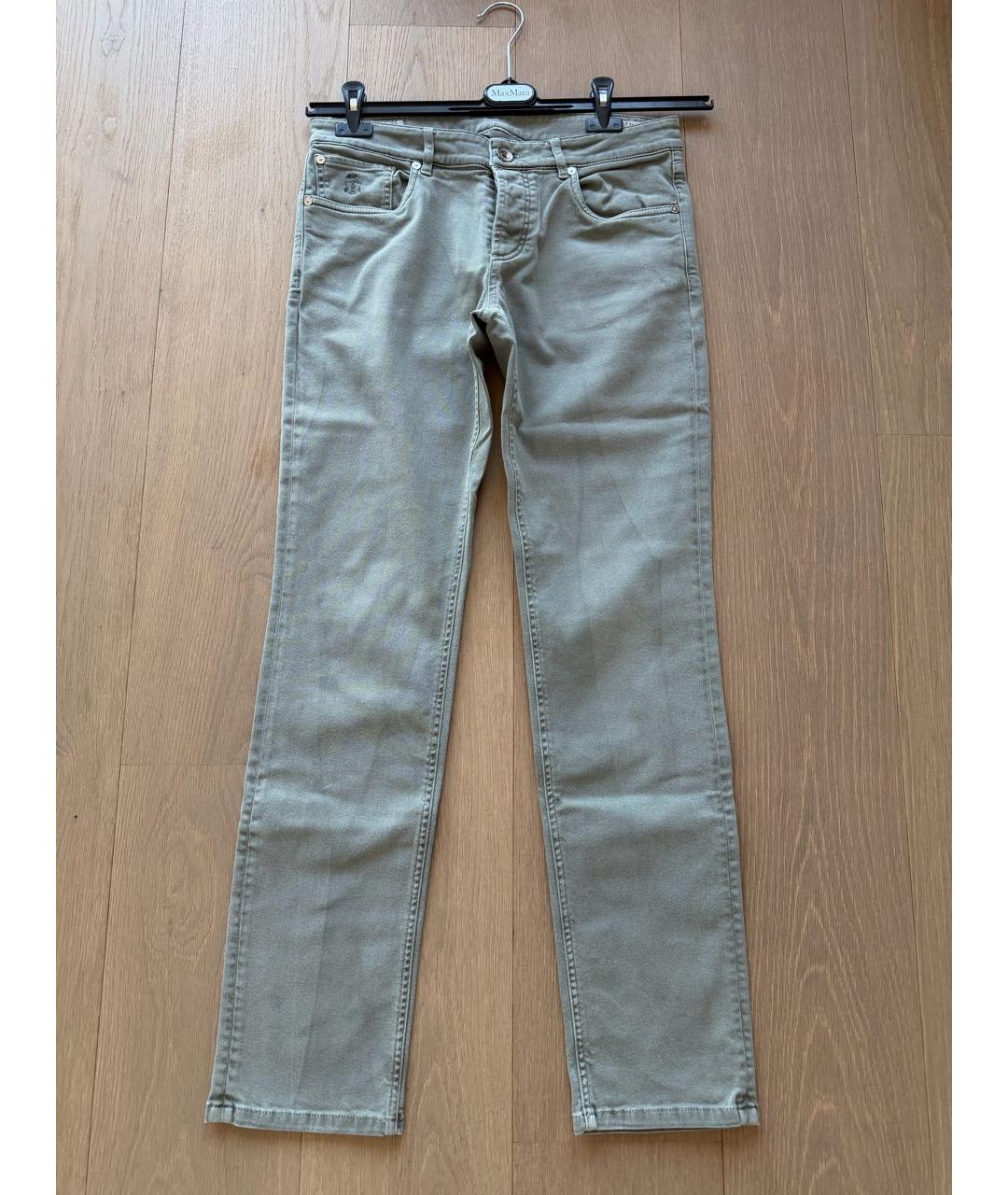 BRUNELLO CUCINELLI Хаки хлопковые прямые джинсы, фото 9