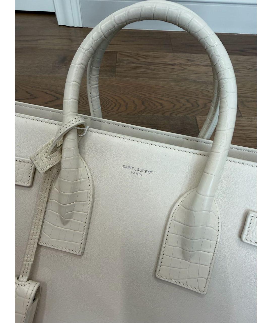SAINT LAURENT Белая кожаная сумка с короткими ручками, фото 5