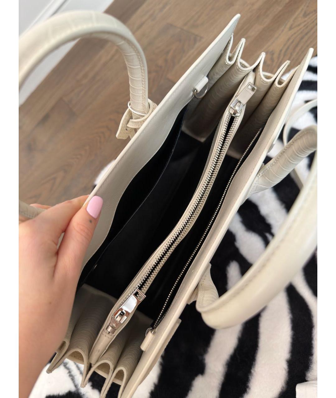 SAINT LAURENT Белая кожаная сумка с короткими ручками, фото 6