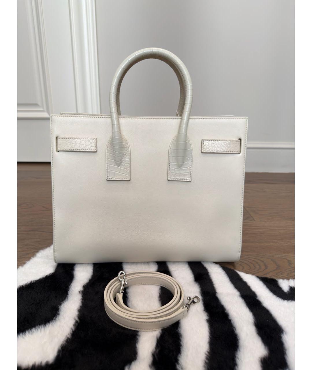 SAINT LAURENT Белая кожаная сумка с короткими ручками, фото 2