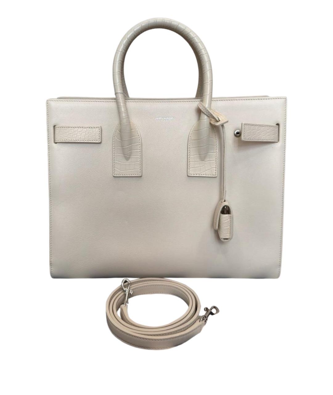 SAINT LAURENT Белая кожаная сумка с короткими ручками, фото 1