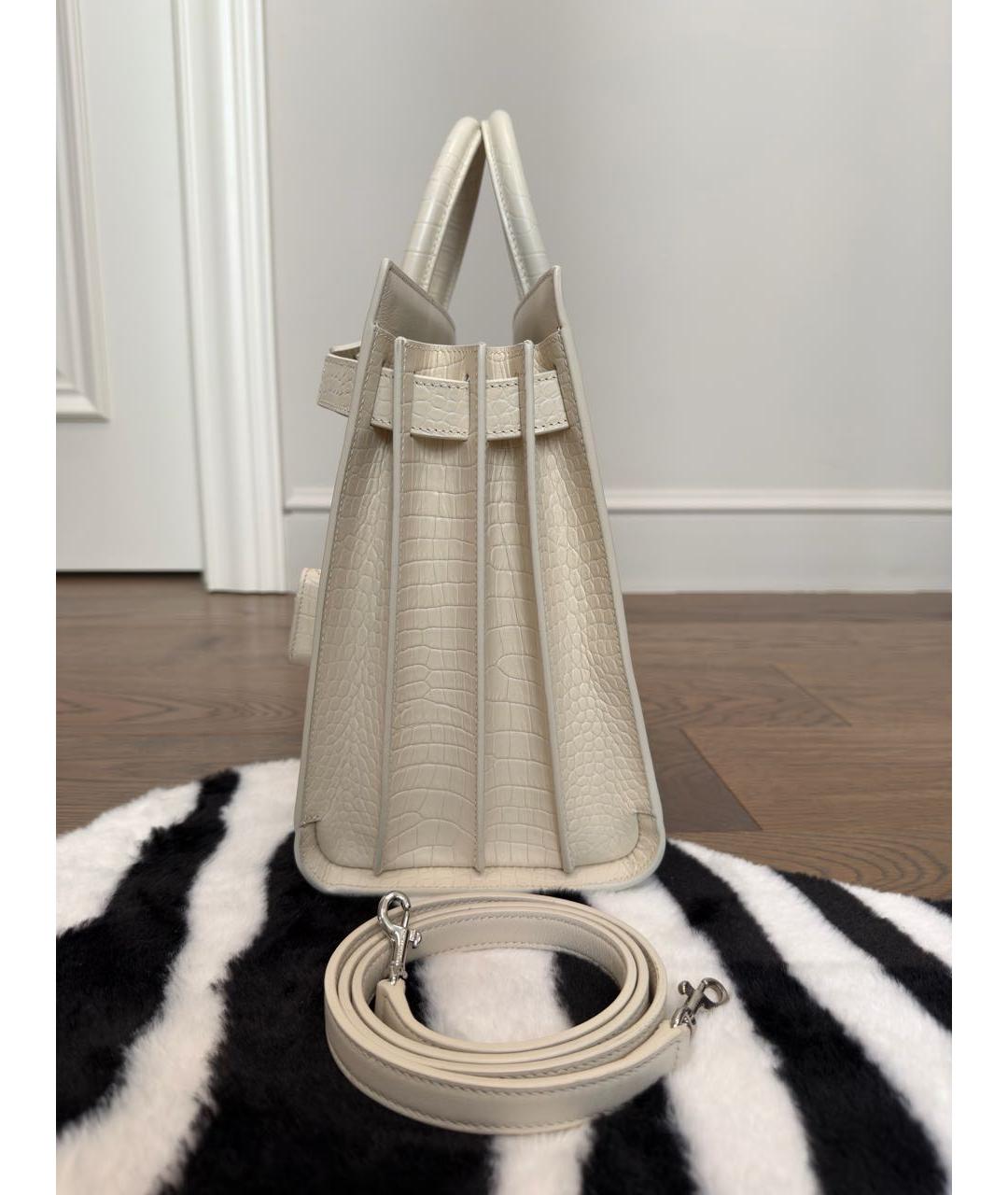 SAINT LAURENT Белая кожаная сумка с короткими ручками, фото 3