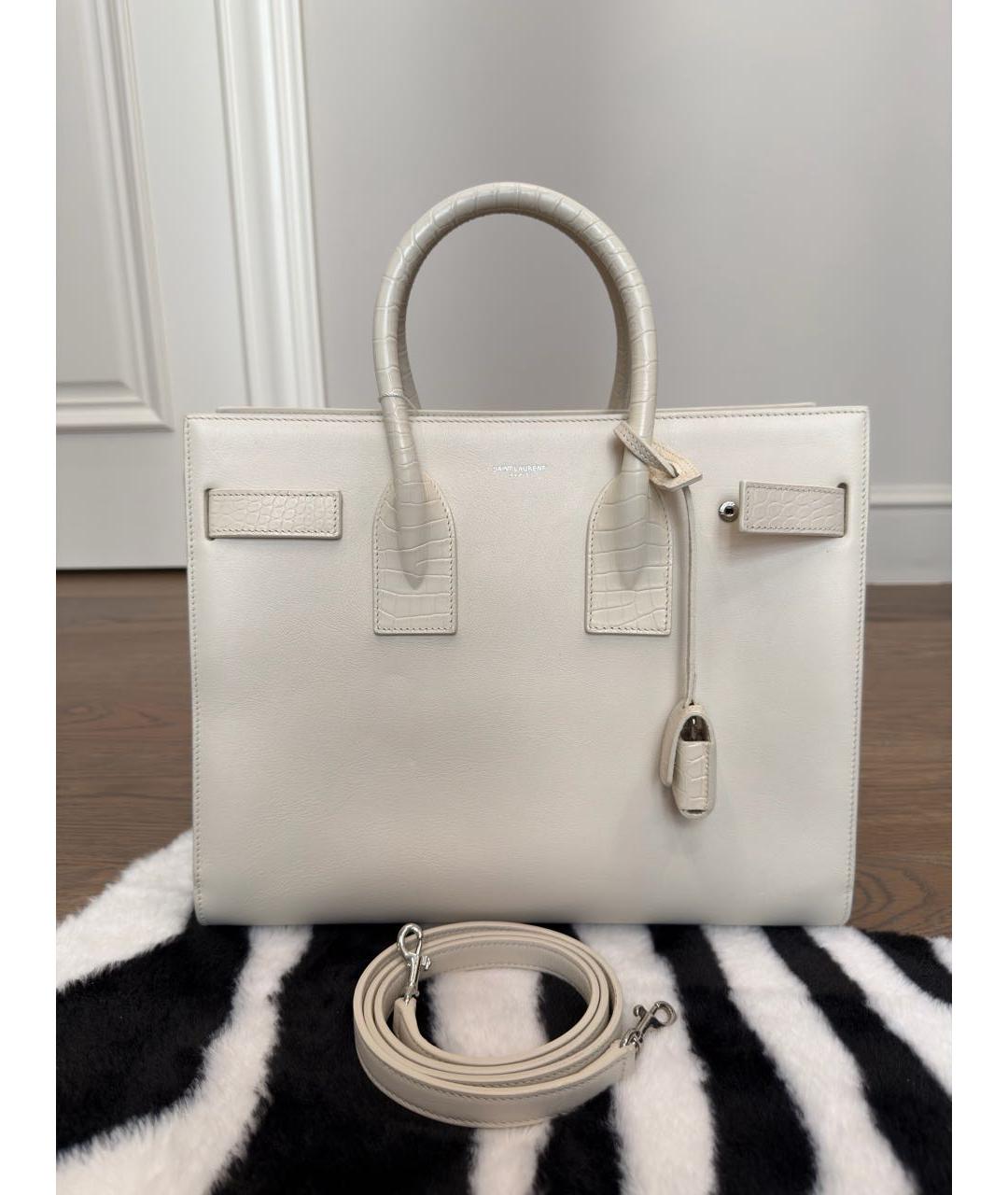 SAINT LAURENT Белая кожаная сумка с короткими ручками, фото 9
