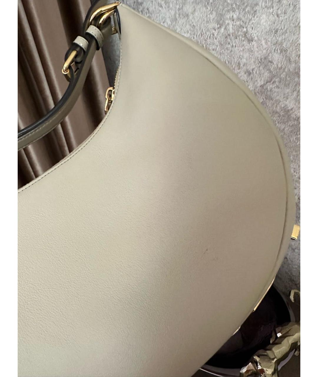 FENDI Бежевая кожаная сумка с короткими ручками, фото 6
