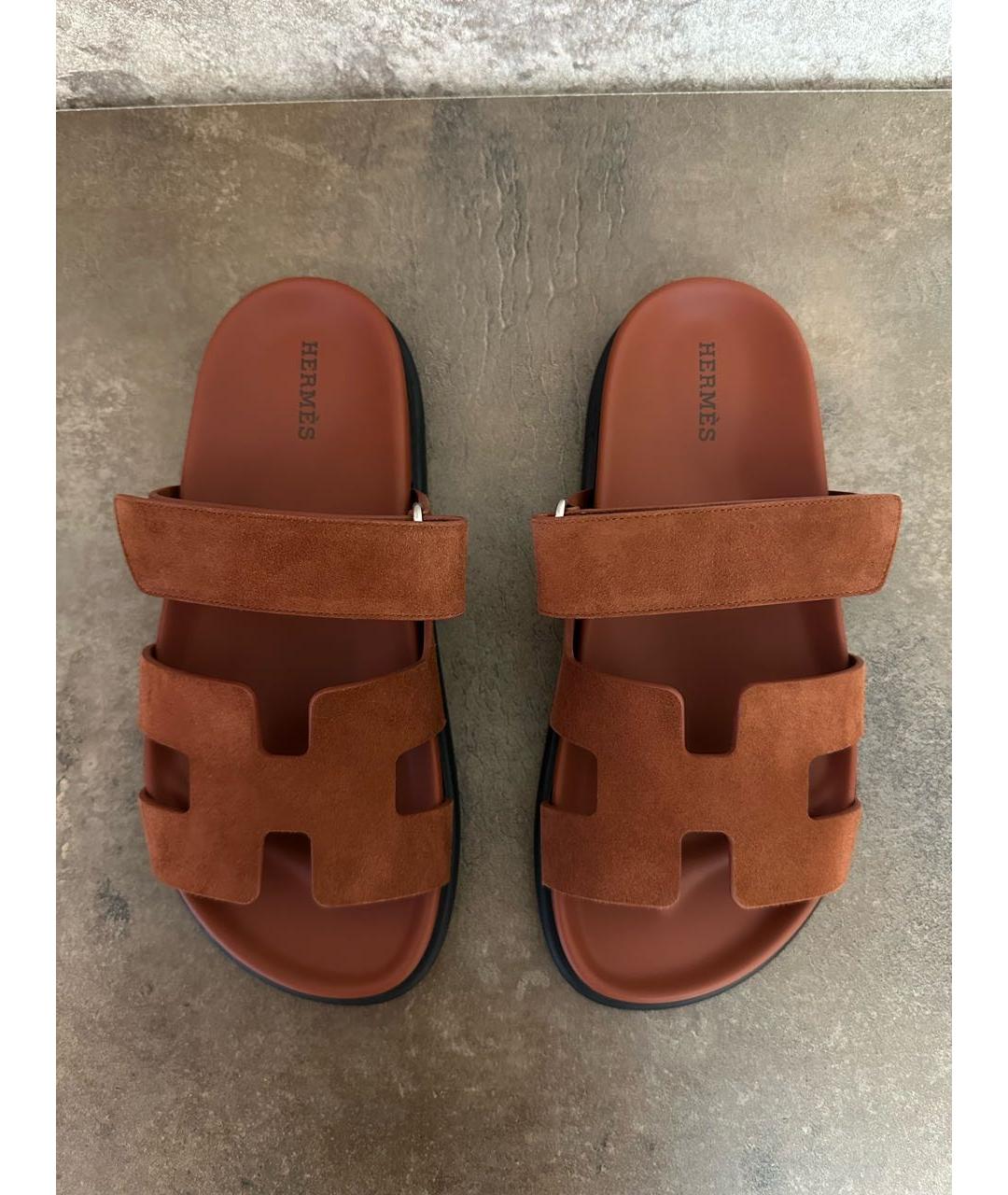 HERMES Оранжевое замшевые шлепанцы, фото 7