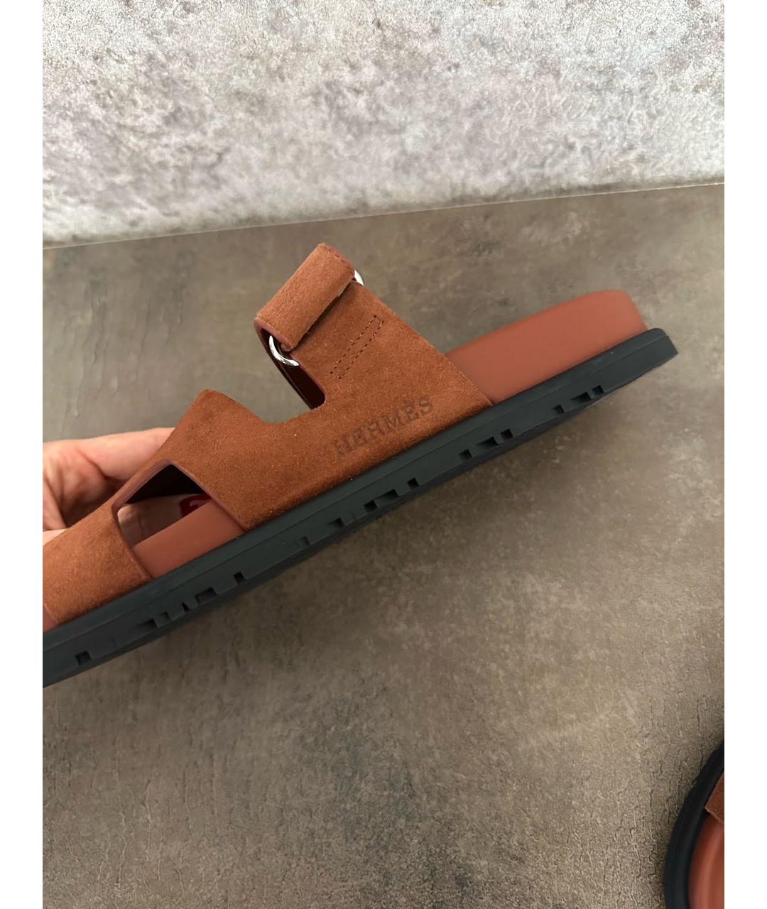 HERMES Оранжевое замшевые шлепанцы, фото 6