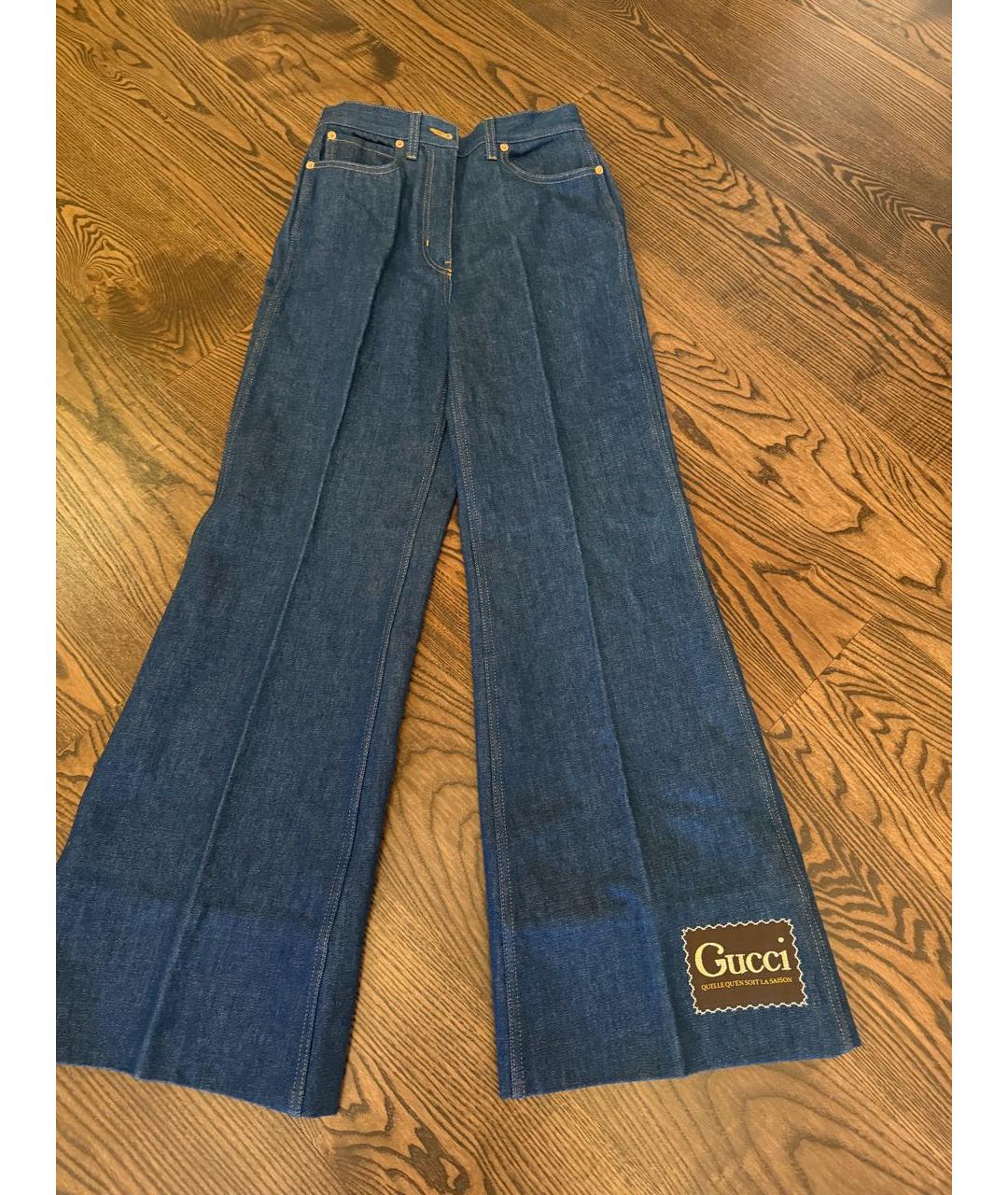 GUCCI Темно-синие хлопковые джинсы клеш, фото 9