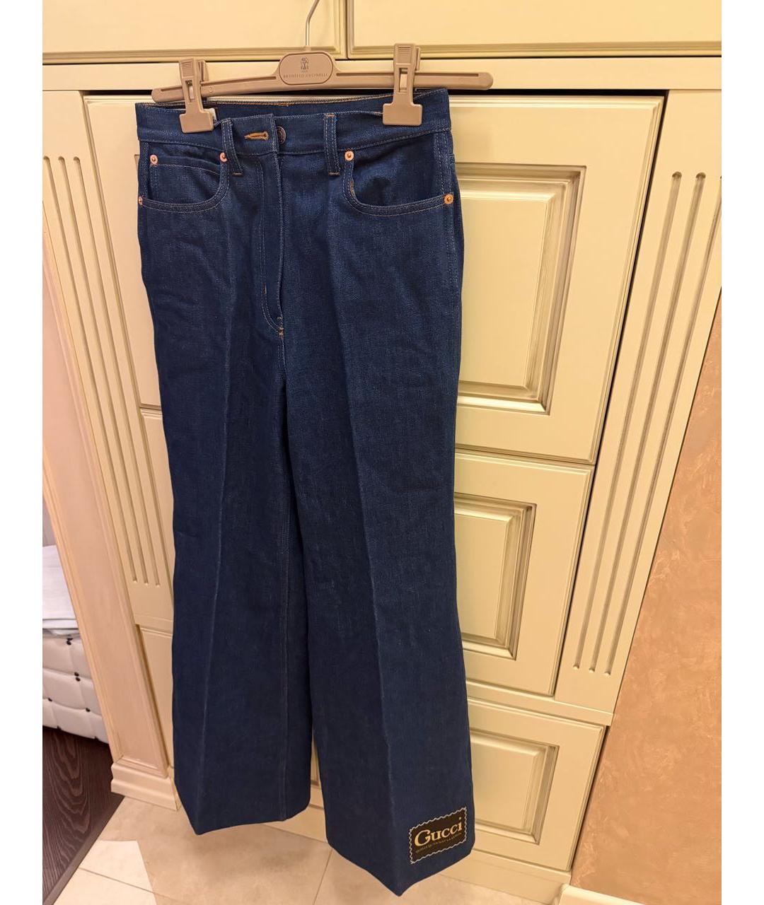 GUCCI Темно-синие хлопковые джинсы клеш, фото 2