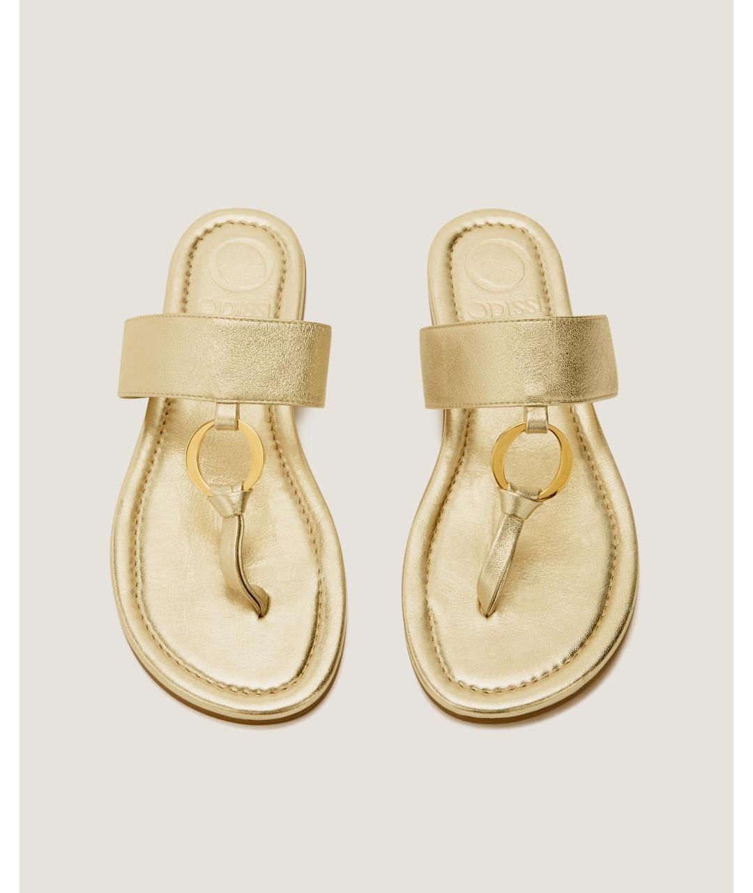 Odissì Золотые кожаные шлепанцы, фото 4