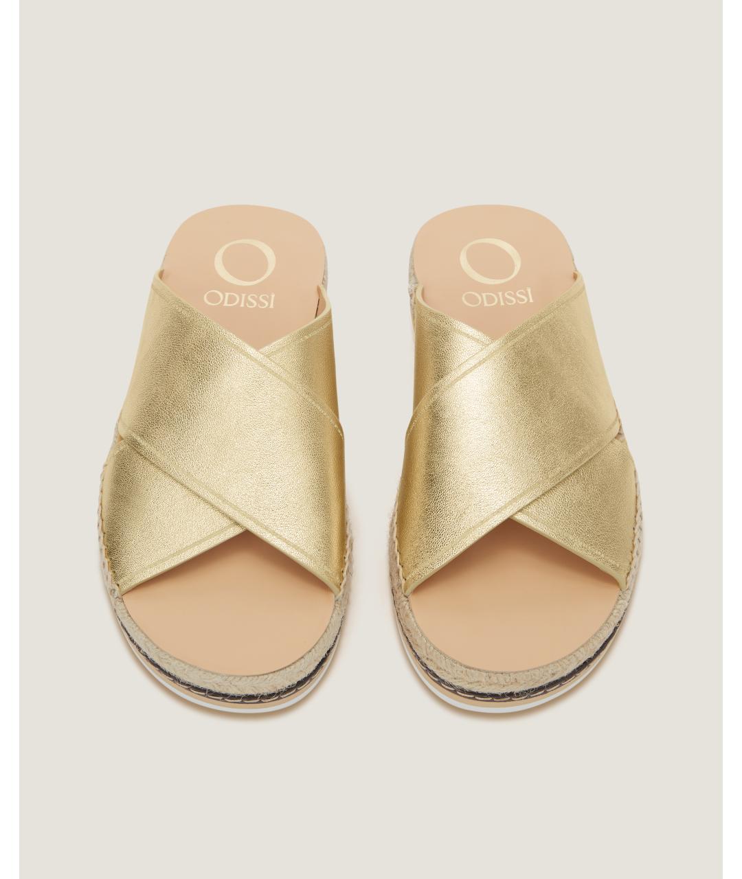 Odissì Золотые кожаные шлепанцы, фото 4