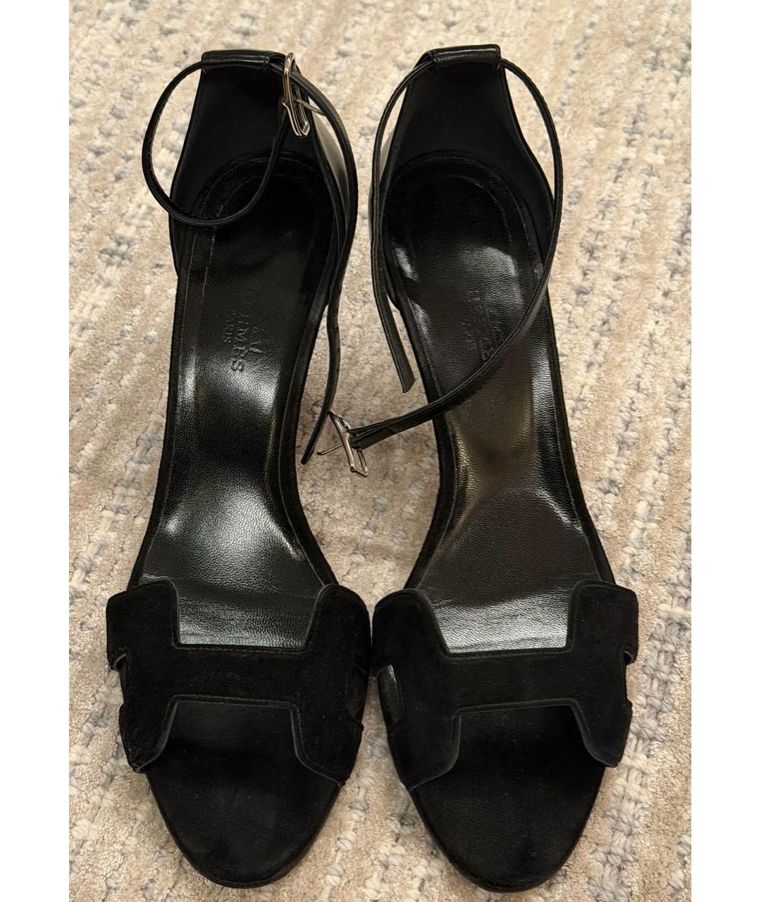 HERMES Черные замшевые босоножки, фото 2