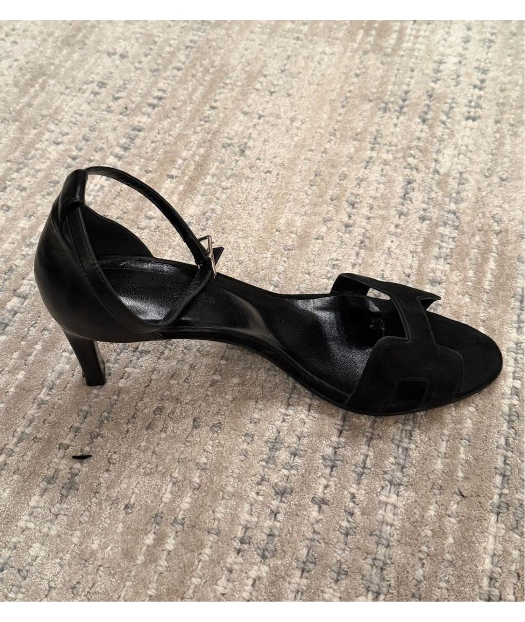 HERMES Черные замшевые босоножки, фото 6