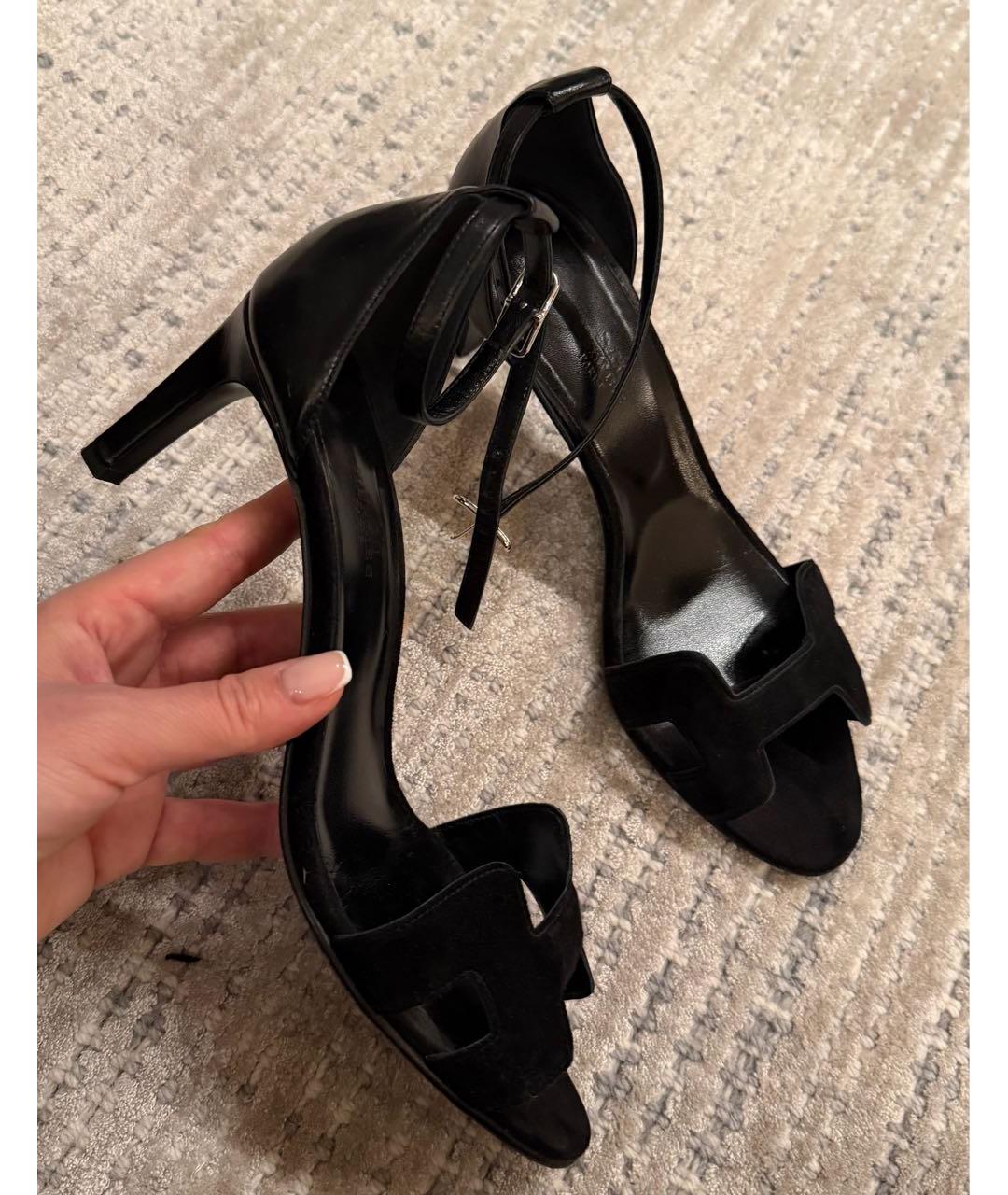 HERMES Черные замшевые босоножки, фото 5