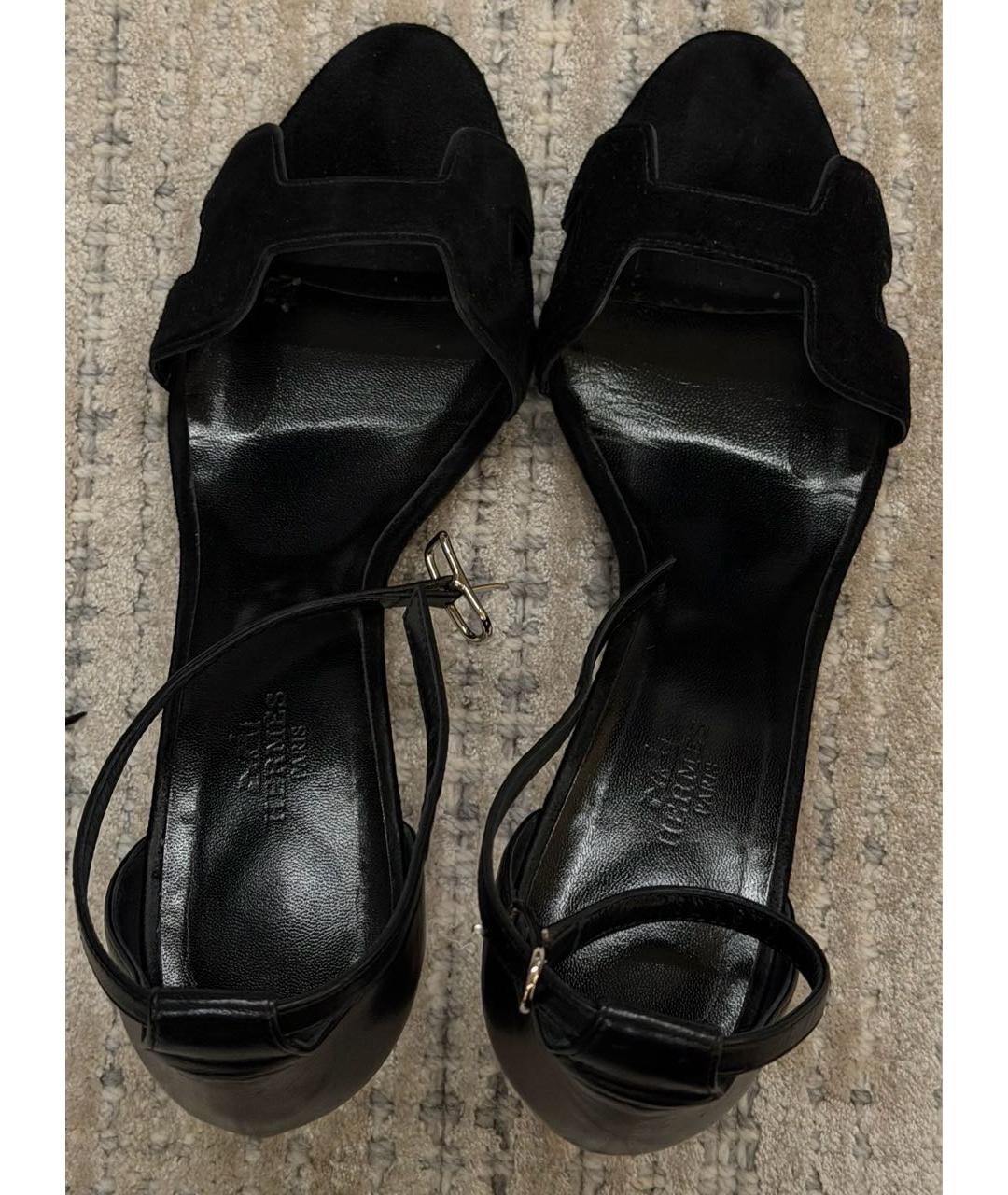HERMES Черные замшевые босоножки, фото 3