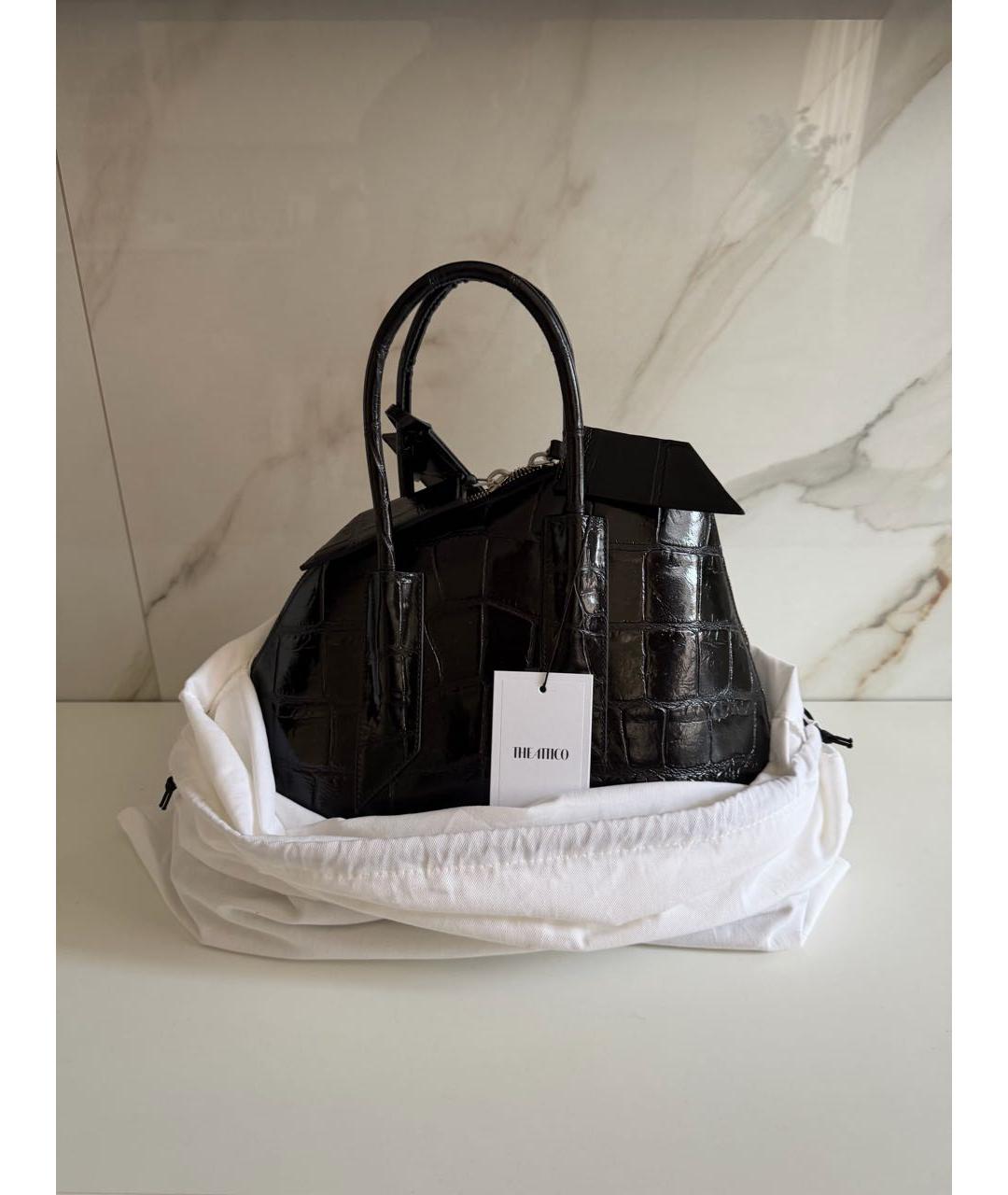 THE ATTICO Черная сумка с короткими ручками из лакированной кожи, фото 5