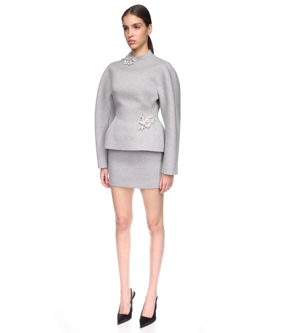 DAVID KOMA Серая хлопковая юбка мини, фото 3