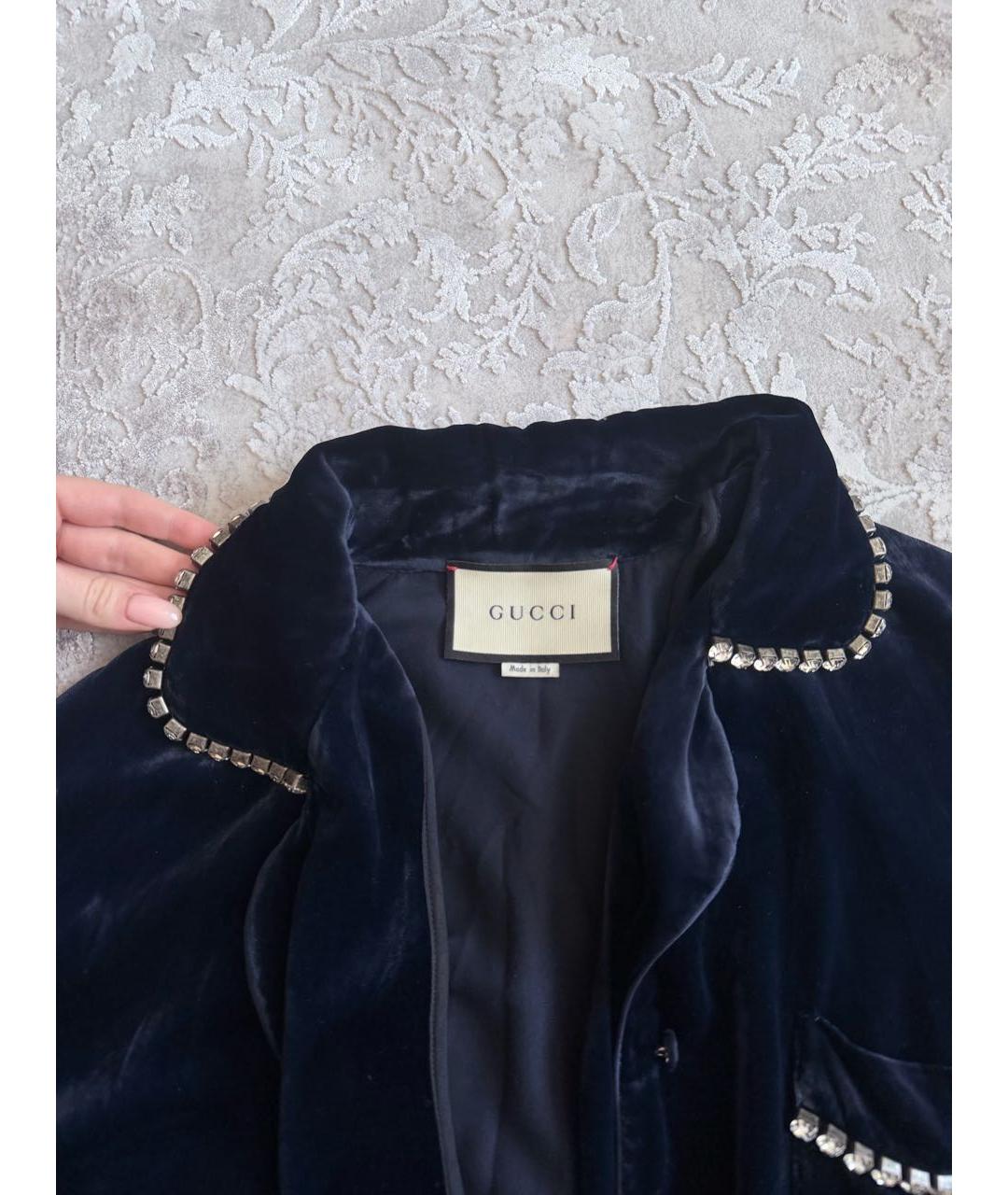 GUCCI Темно-синий бархатный костюм с брюками, фото 5