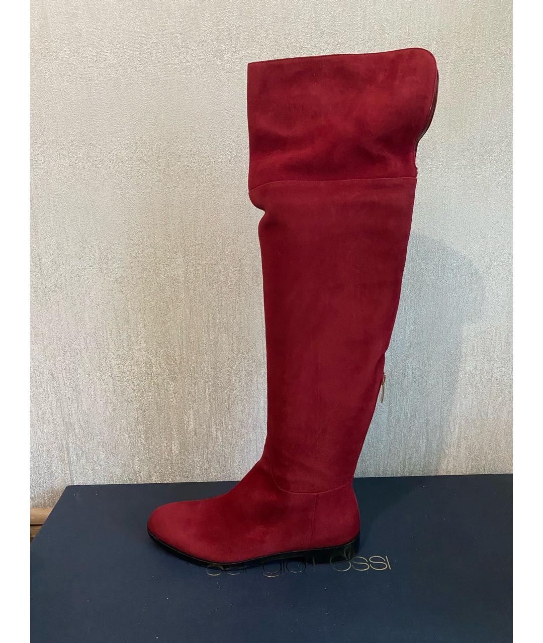 SERGIO ROSSI Красные замшевые сапоги, фото 3