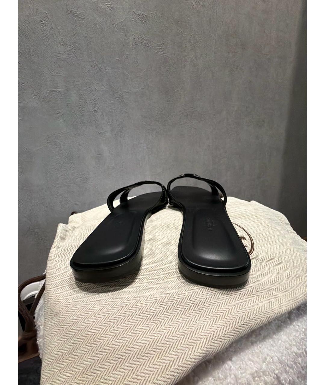 HERMES Черные кожаные шлепанцы, фото 4