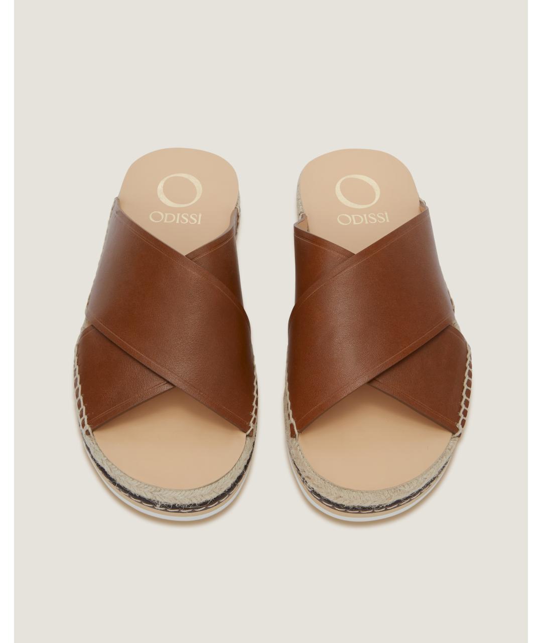 Odissì Коричневые кожаные шлепанцы, фото 3