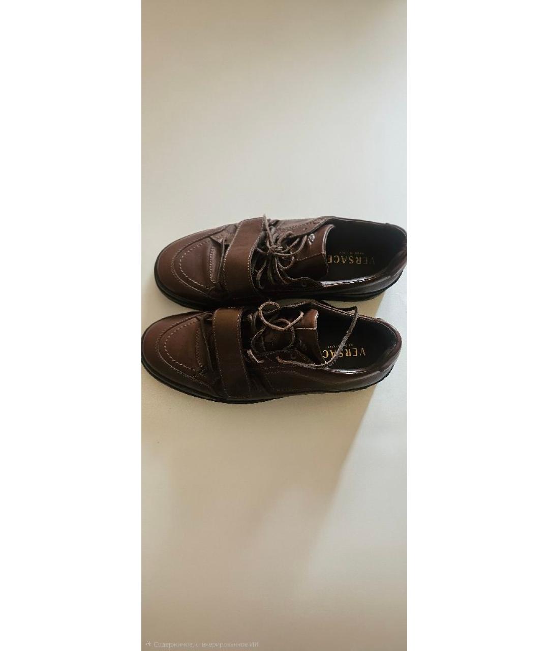 VERSACE Коричневые кожаные низкие кроссовки / кеды, фото 2