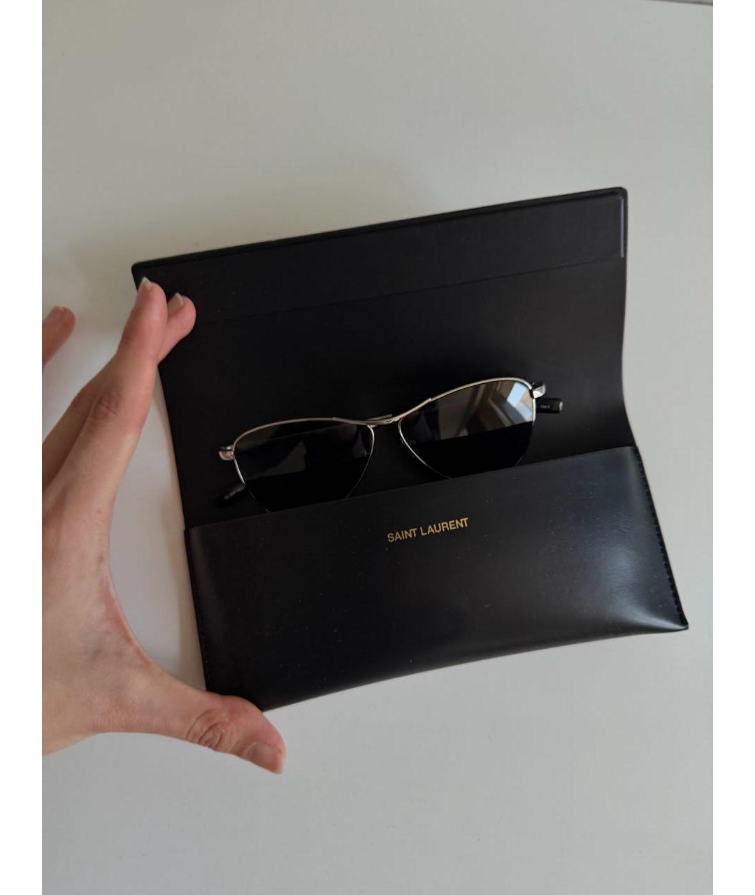 SAINT LAURENT Черные металлические солнцезащитные очки, фото 3