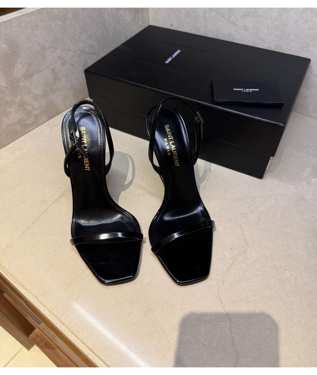 SAINT LAURENT Черные босоножки из лакированной кожи, фото 2