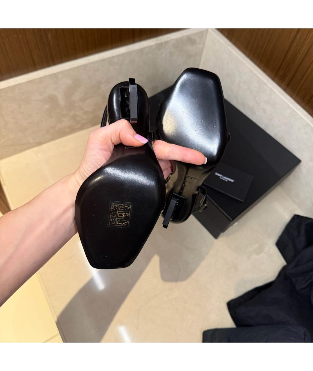 SAINT LAURENT Черные босоножки из лакированной кожи, фото 6