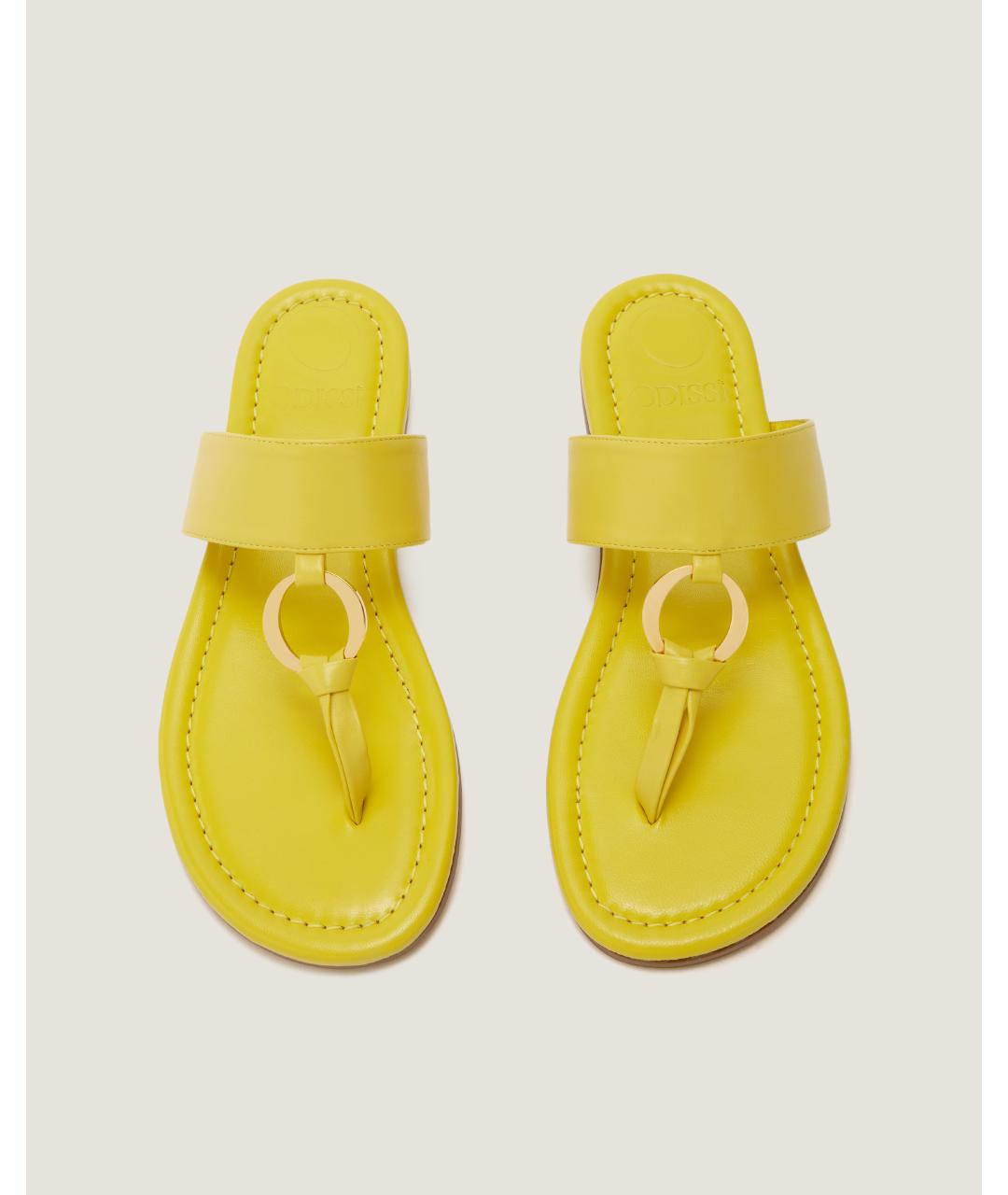 Odissì Желтые кожаные шлепанцы, фото 4