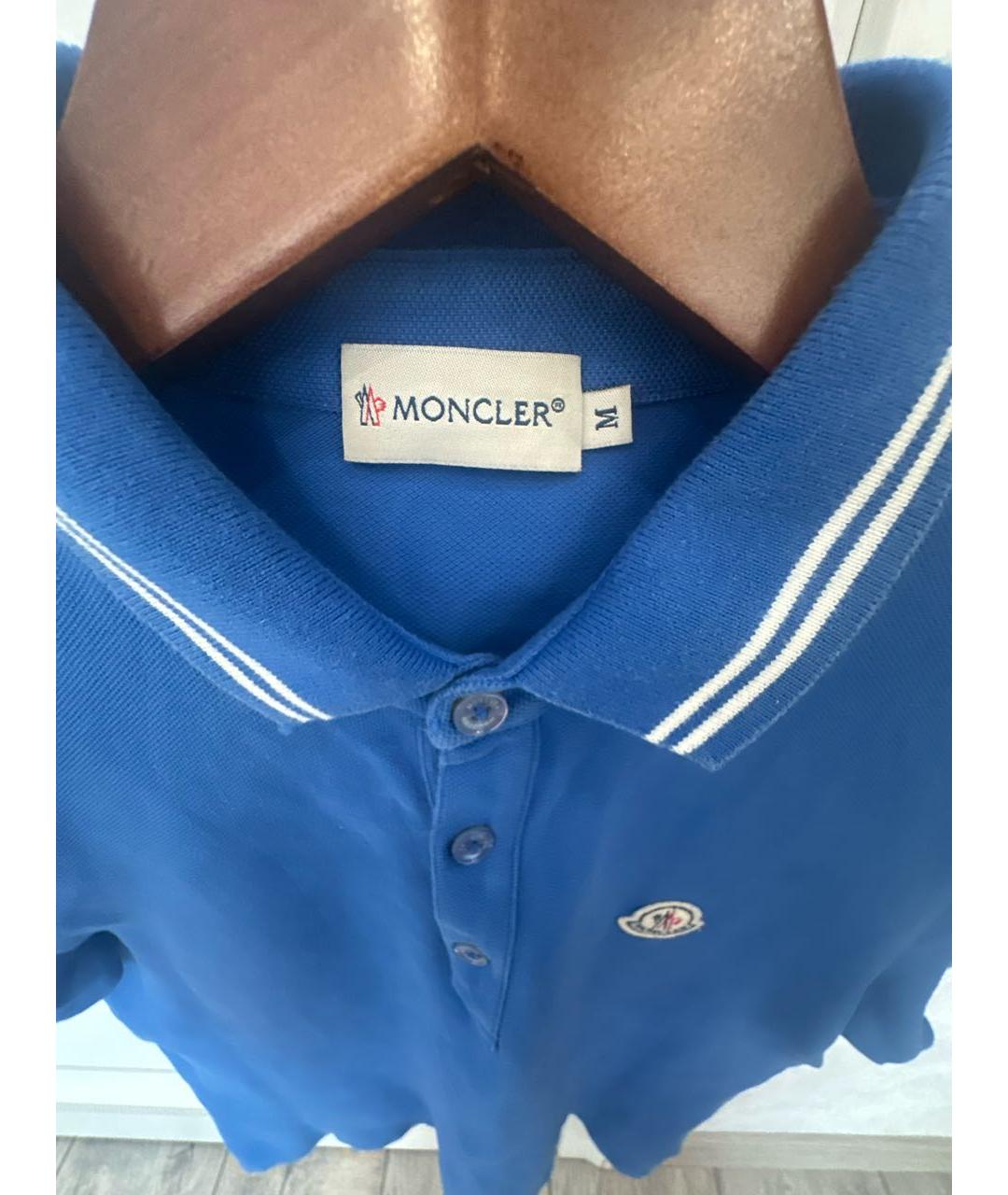 MONCLER Синее хлопковое поло с коротким рукавом, фото 3