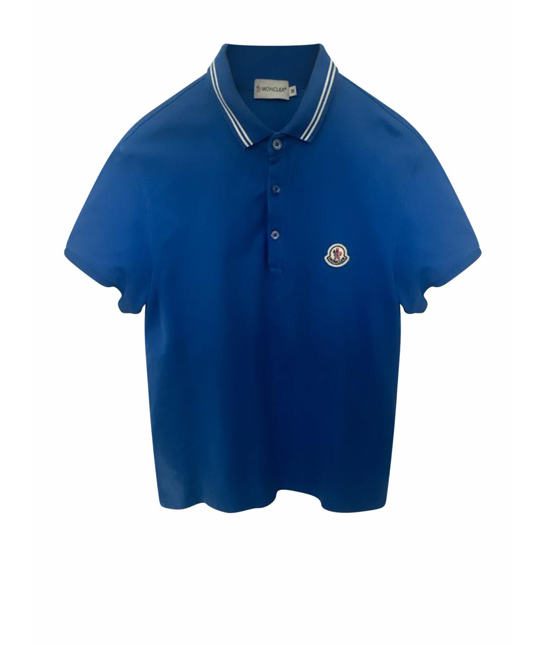 MONCLER Синее хлопковое поло с коротким рукавом, фото 1