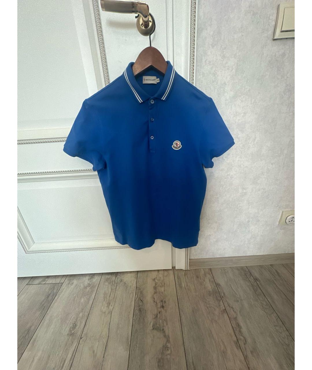 MONCLER Синее хлопковое поло с коротким рукавом, фото 5