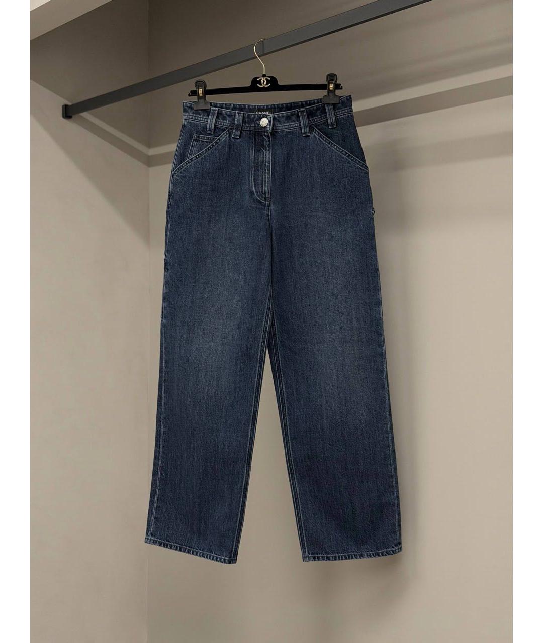 CHANEL Темно-синие хлопковые прямые джинсы, фото 5