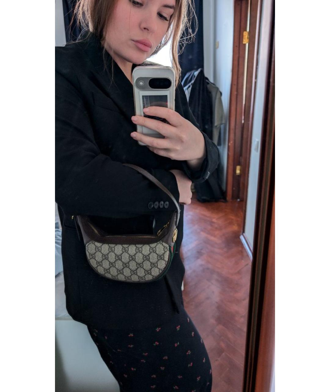 GUCCI Коричневая тканевая сумка через плечо, фото 8