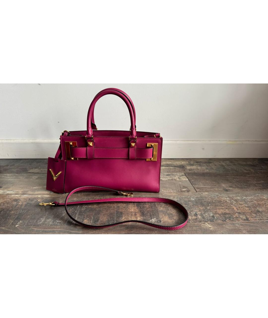 VALENTINO Фуксия кожаная сумка через плечо, фото 2