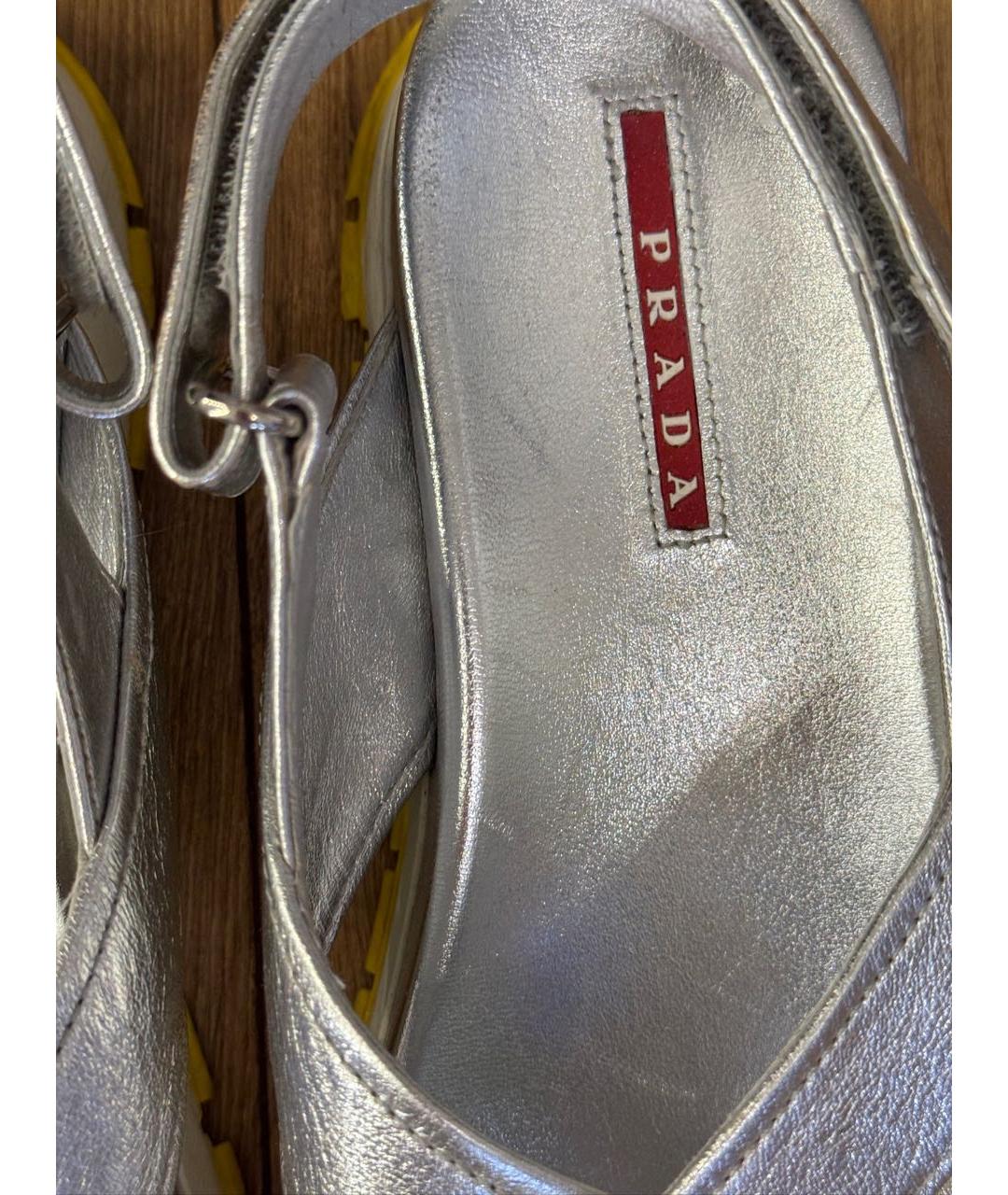 PRADA Серебряные кожаные босоножки, фото 5